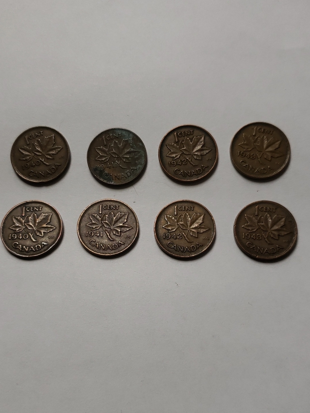 1940-1943 - Vintage Canadian Wheat One Cent Coin - Set Of 8
